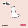 Illustration of the SW Grip Crew in white with a black dot sole, $18 a pair.